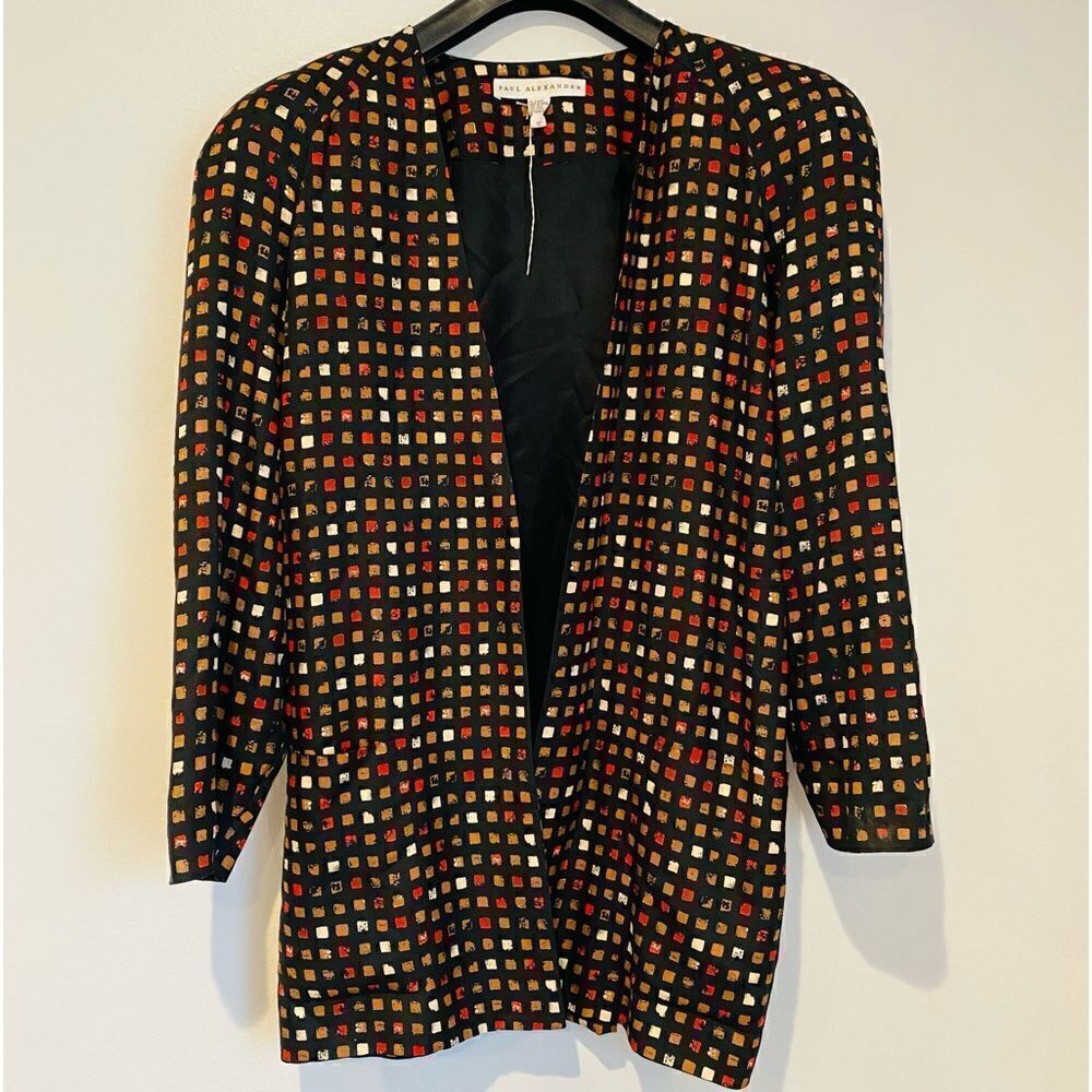 Paul Alexander Vintage Geometric Open Wool Silk Oversized Blazer Size 12